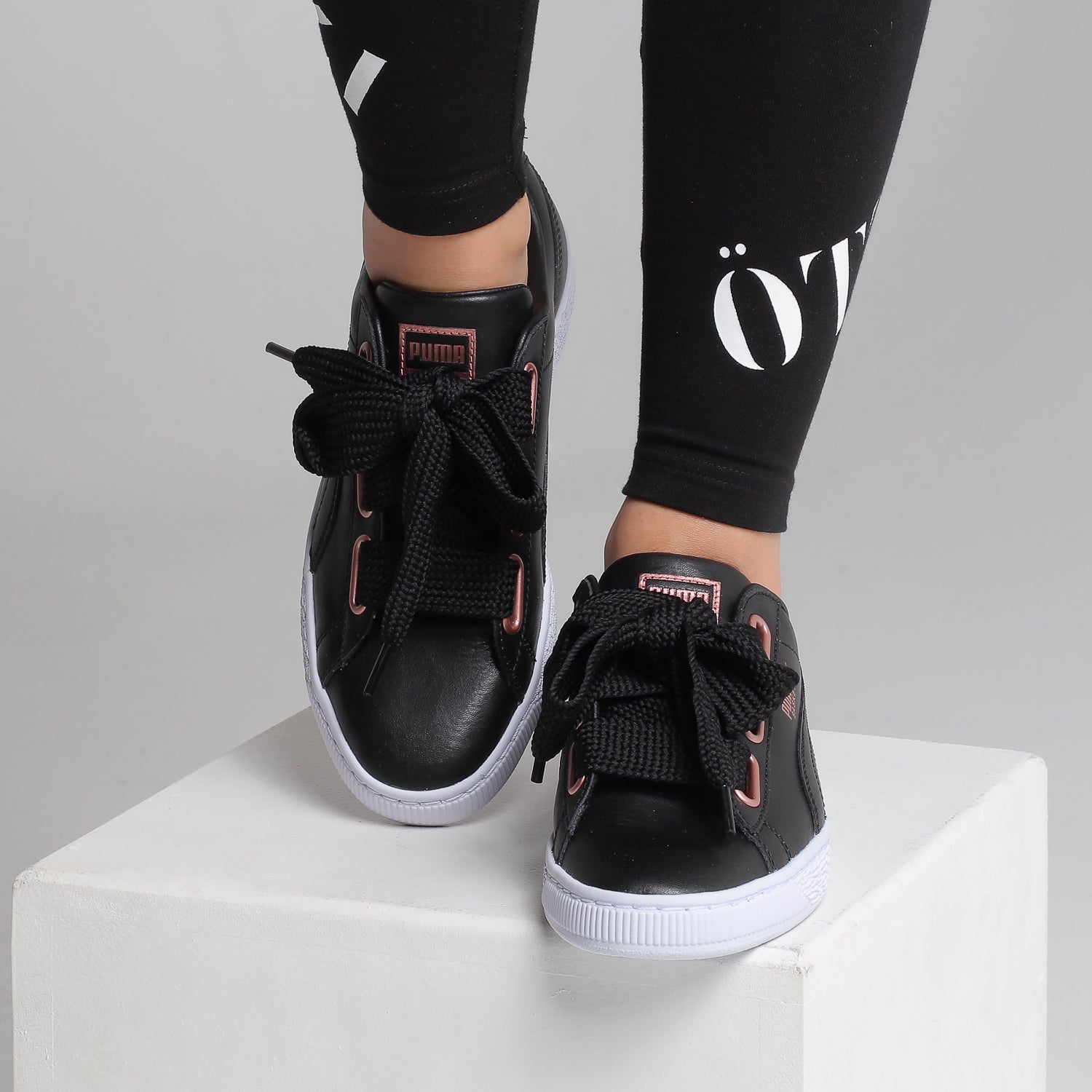 puma basket heart black rose gold