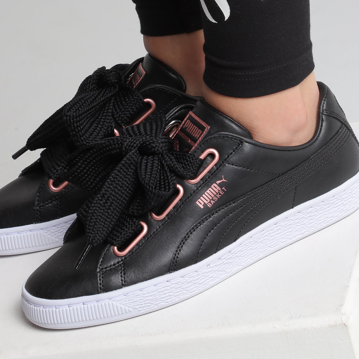 puma basket heart black rose gold