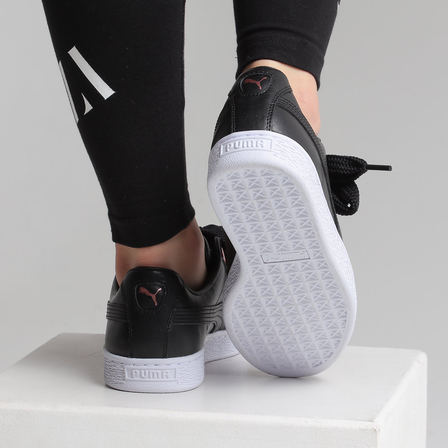 puma basket heart black rose gold