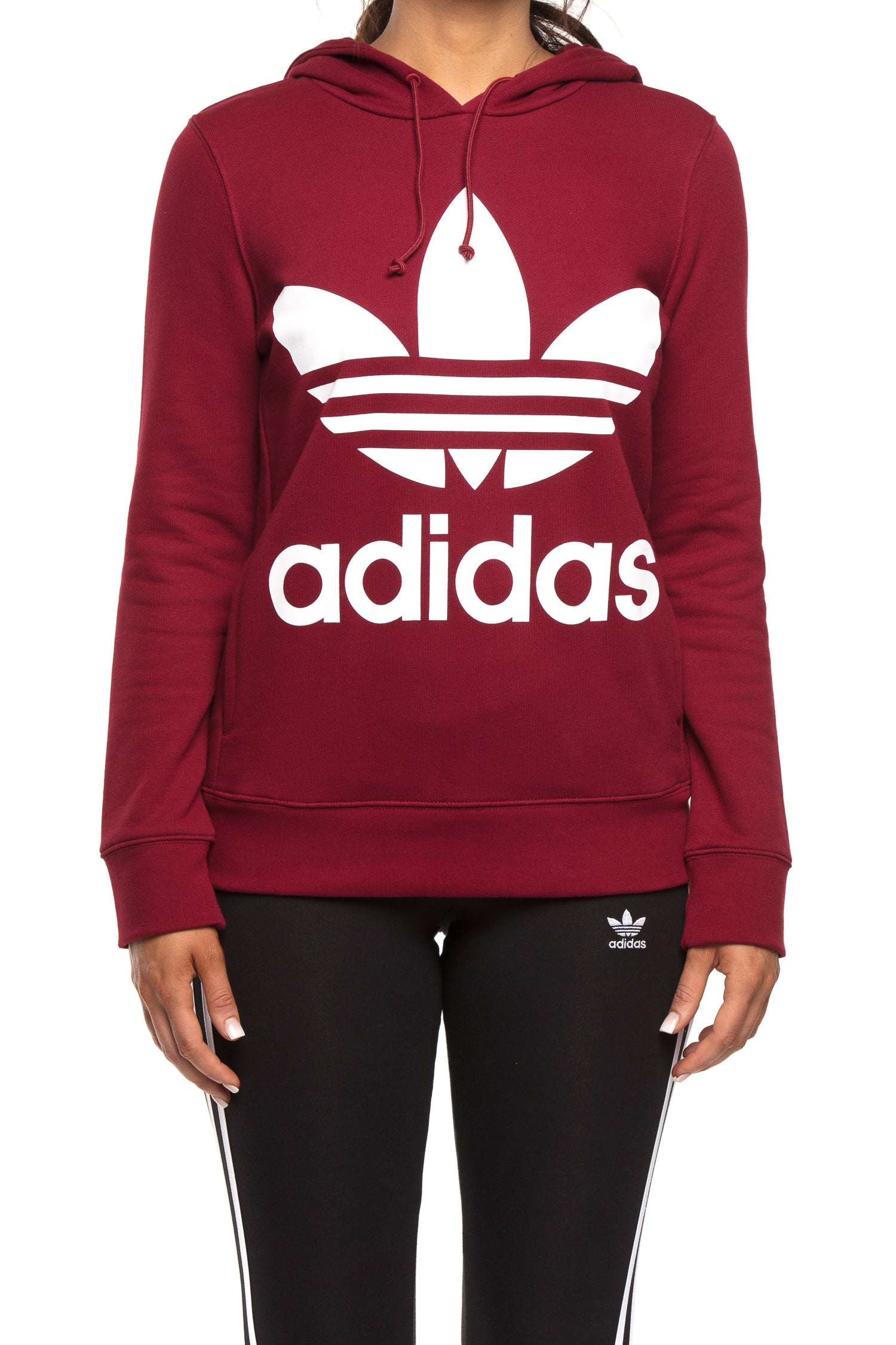 adidas women's trefoil hoodie burgundy