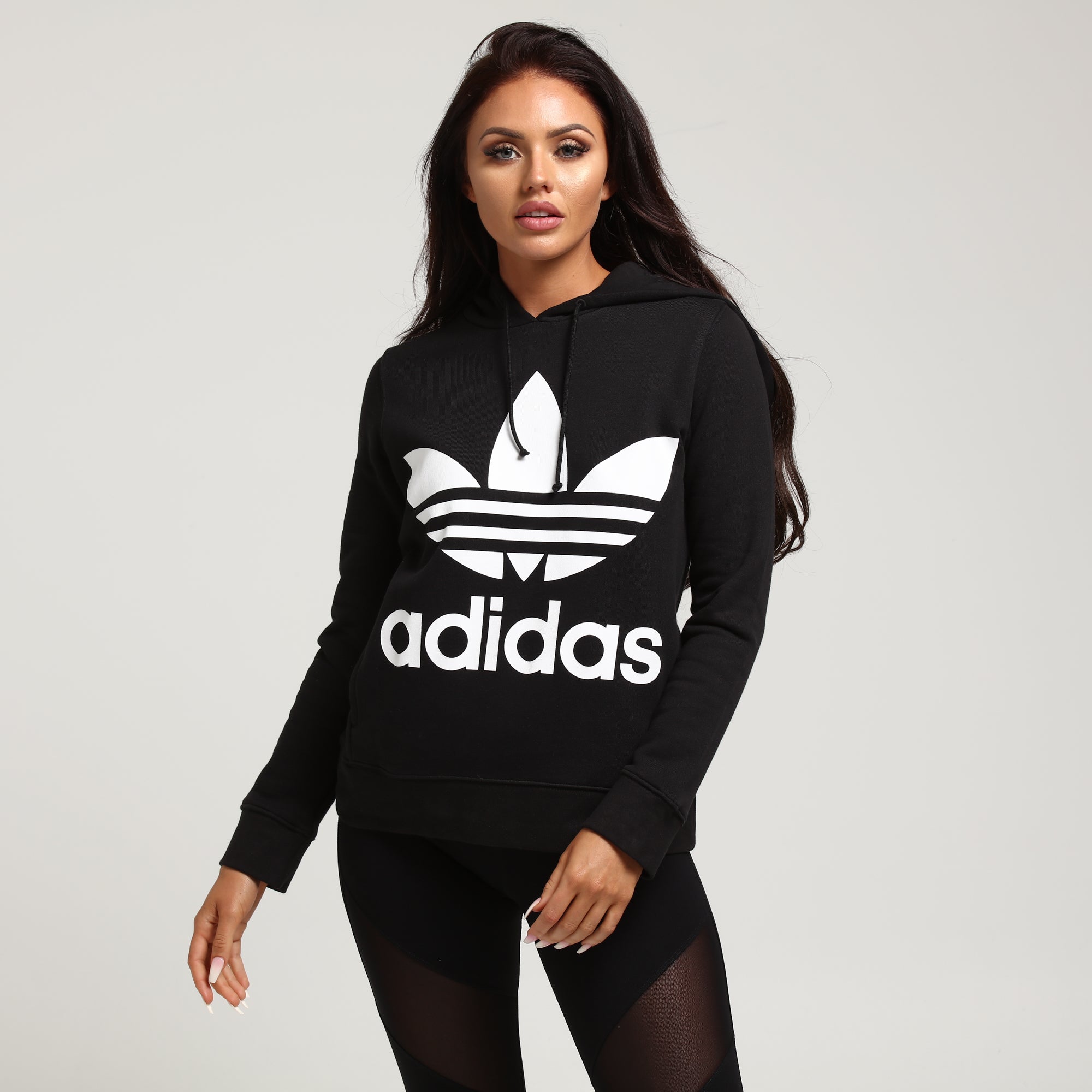 adidas trefoil hoodie black womens