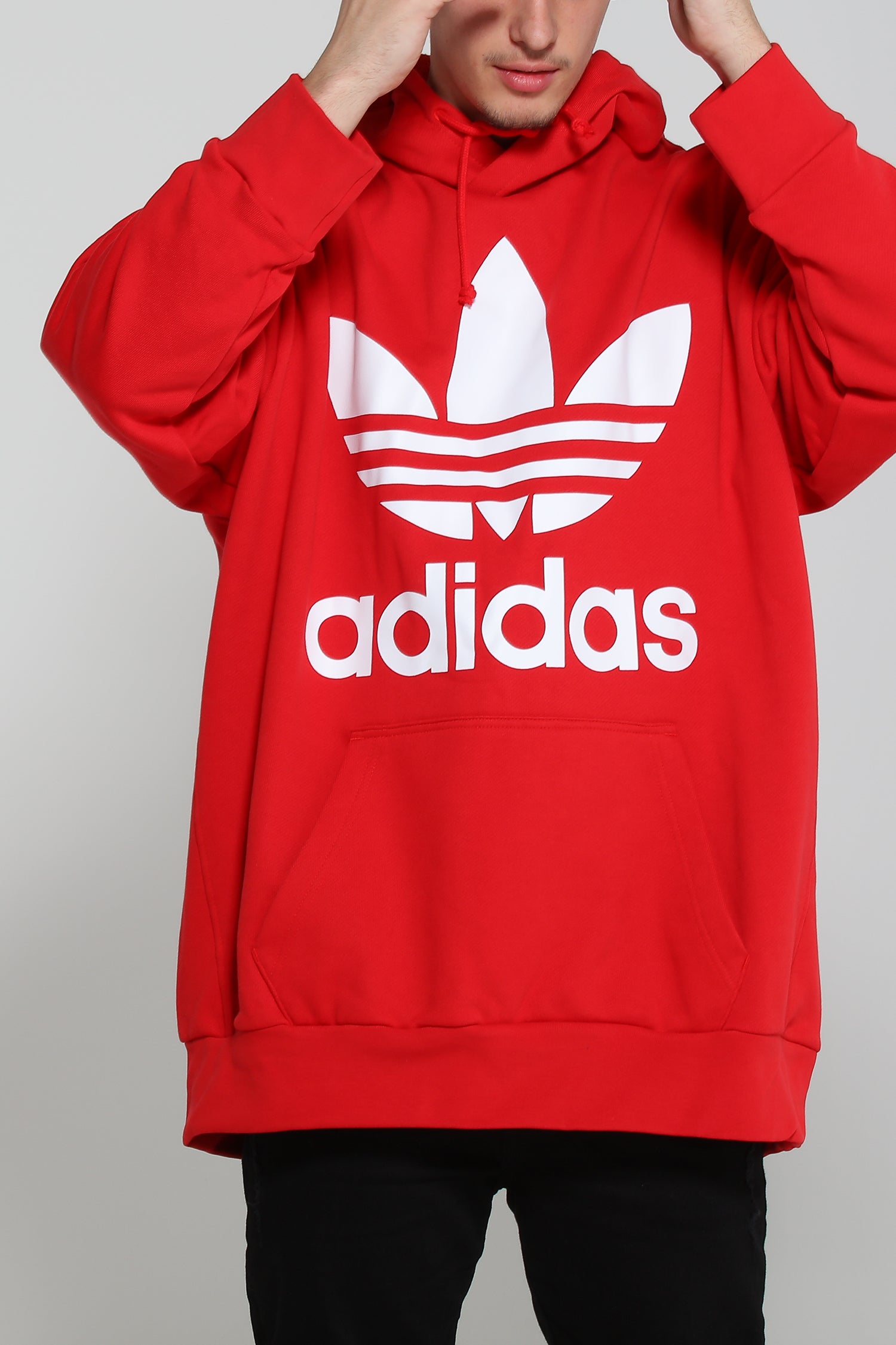 adidas trefoil hoodie red