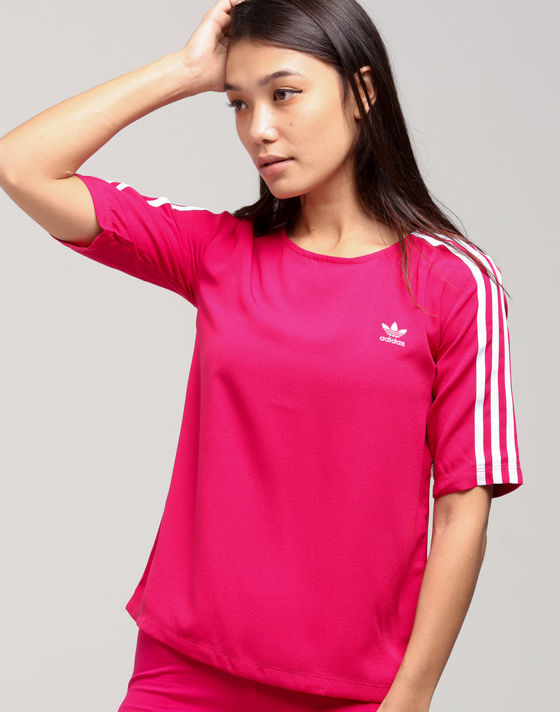 Adidas Women's 3 Stripes Tee Dark Pink Adidas Women's 3 Stripes Tee Dark Pink