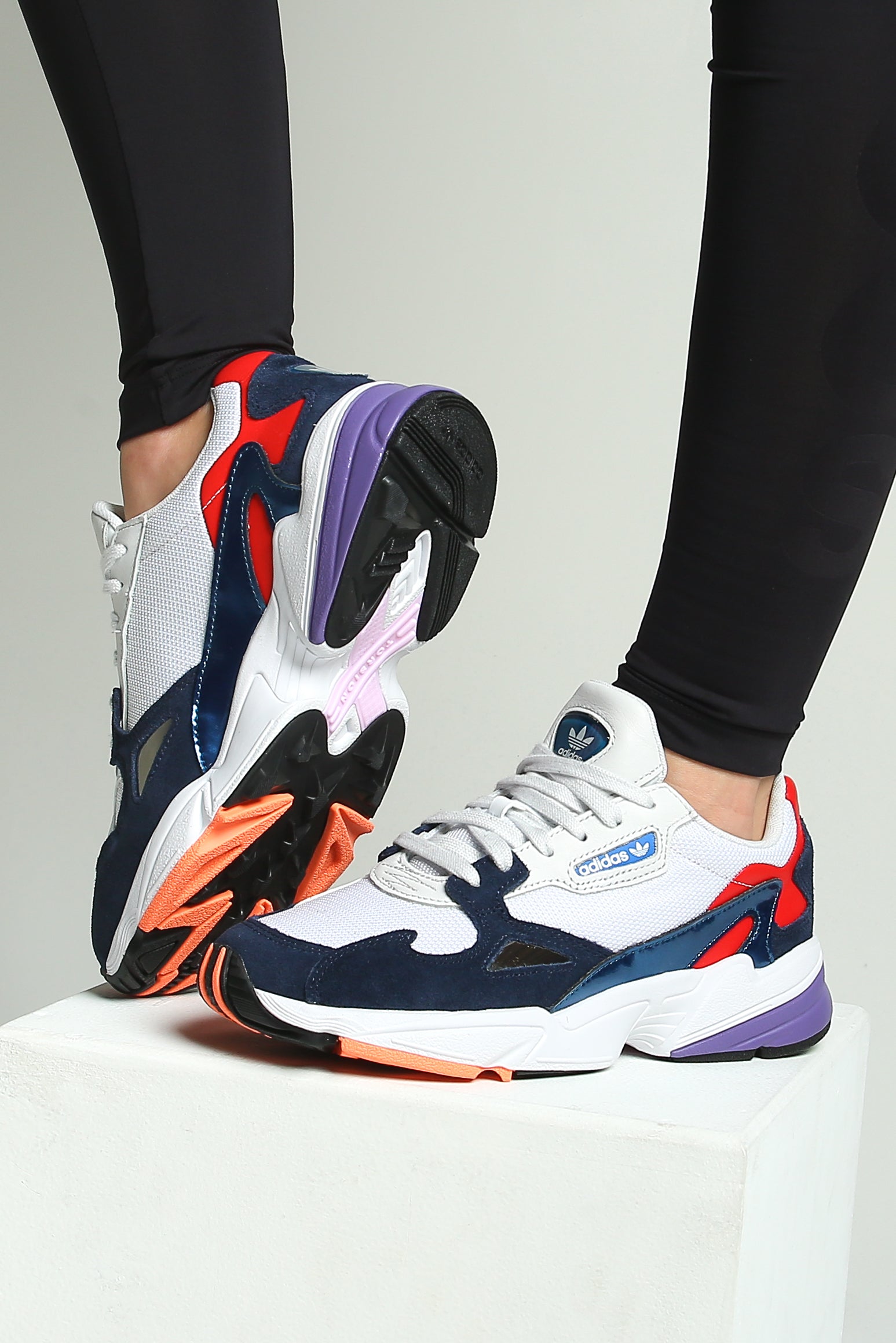 adidas falcon white and navy