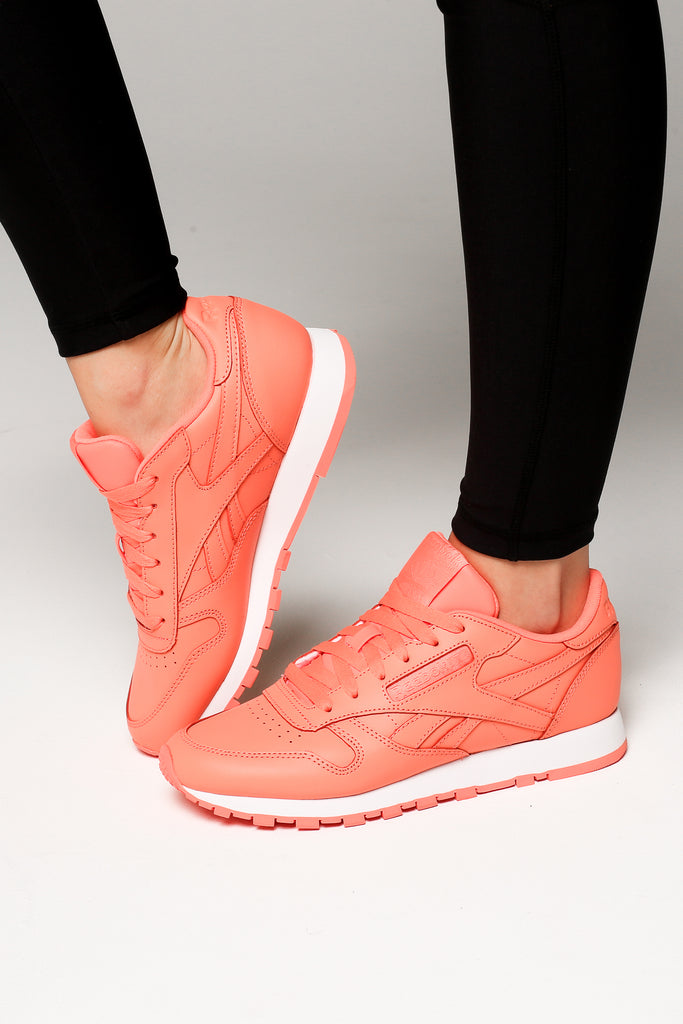 reebok cl leather ice coral trainers