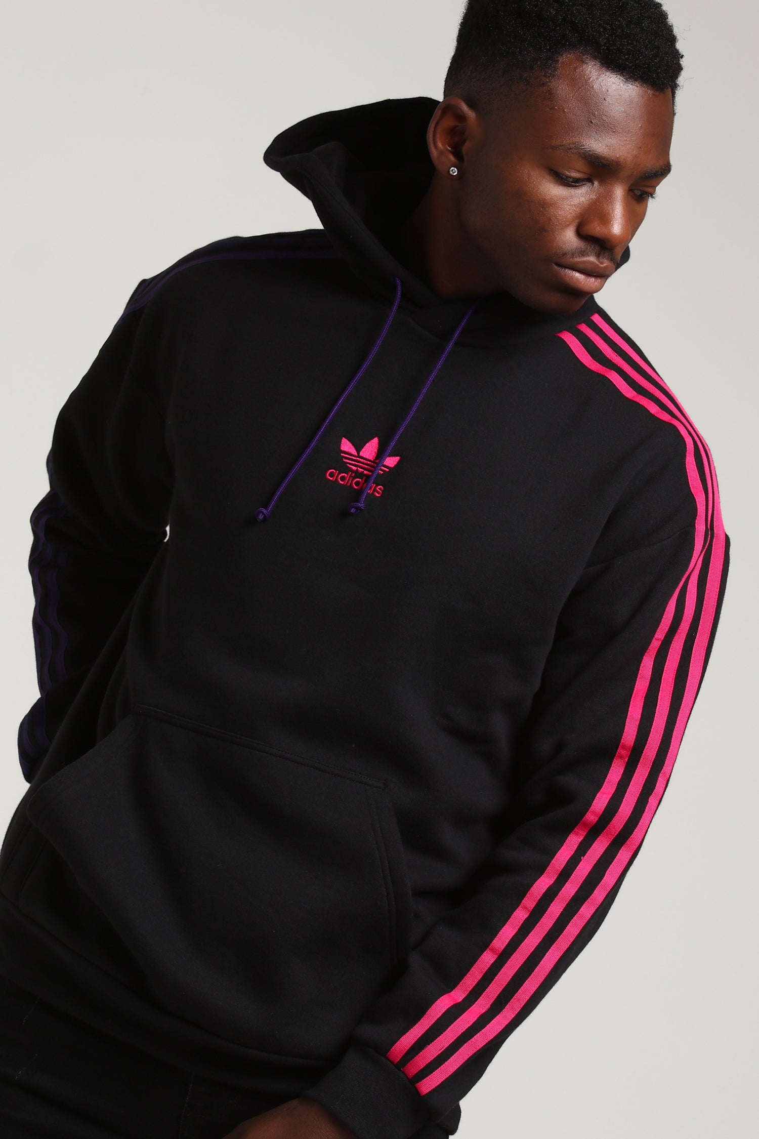 Adidas 3 Stripe Hoody Black/Purple/Pink 