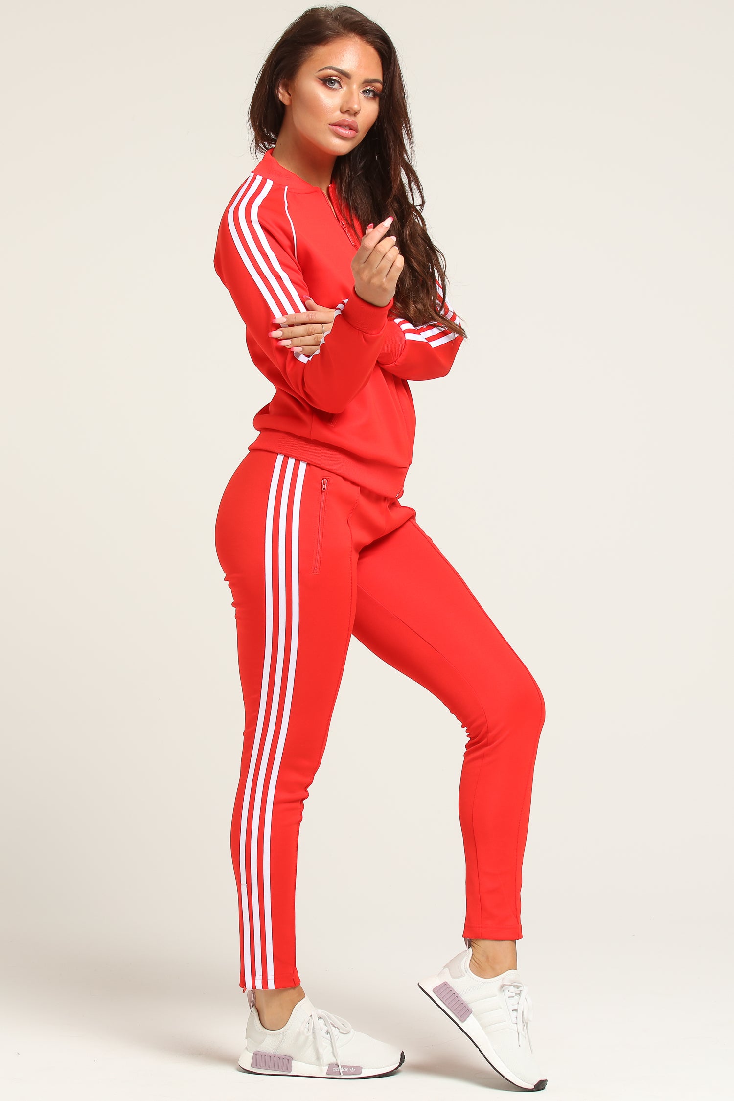 adidas track pants women red