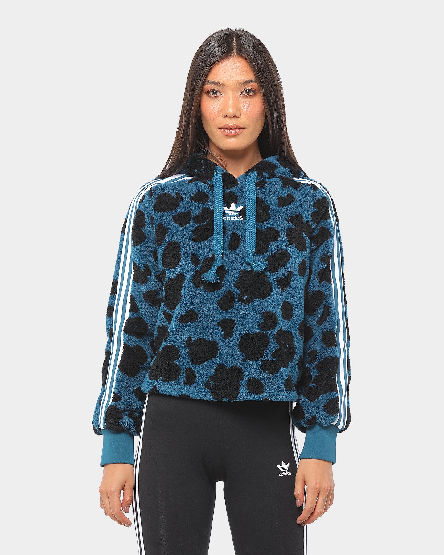 adidas cropped hoodie mineral blue