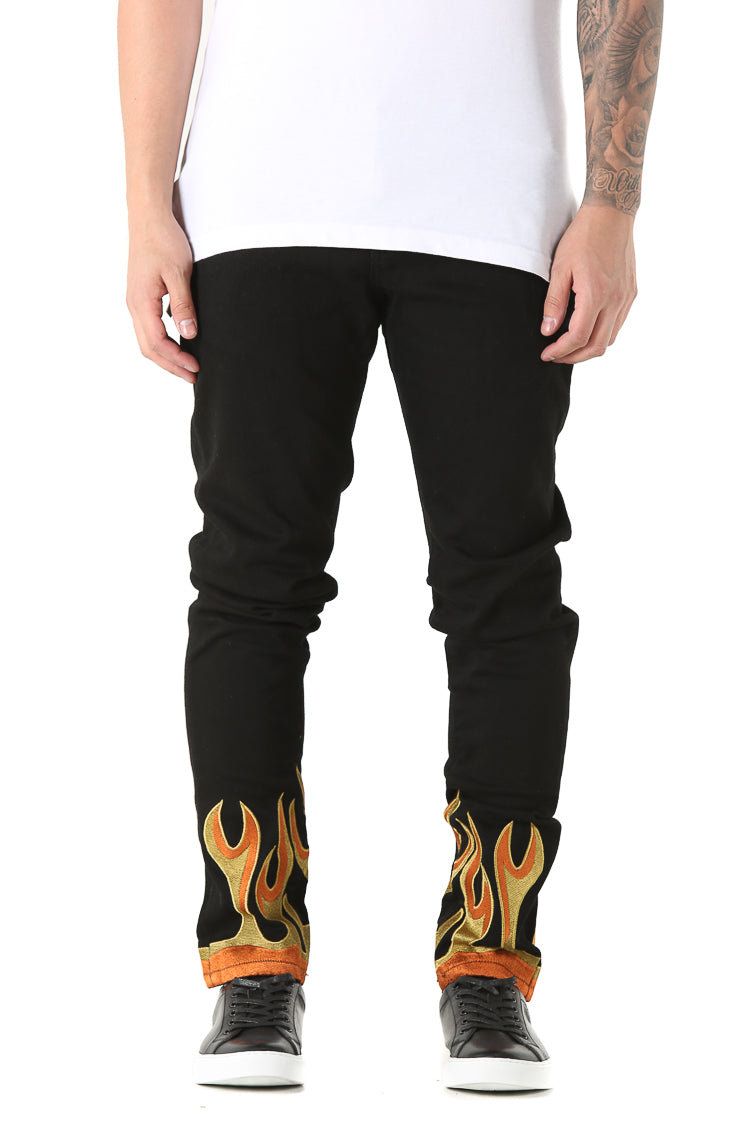 embellish flame jeans