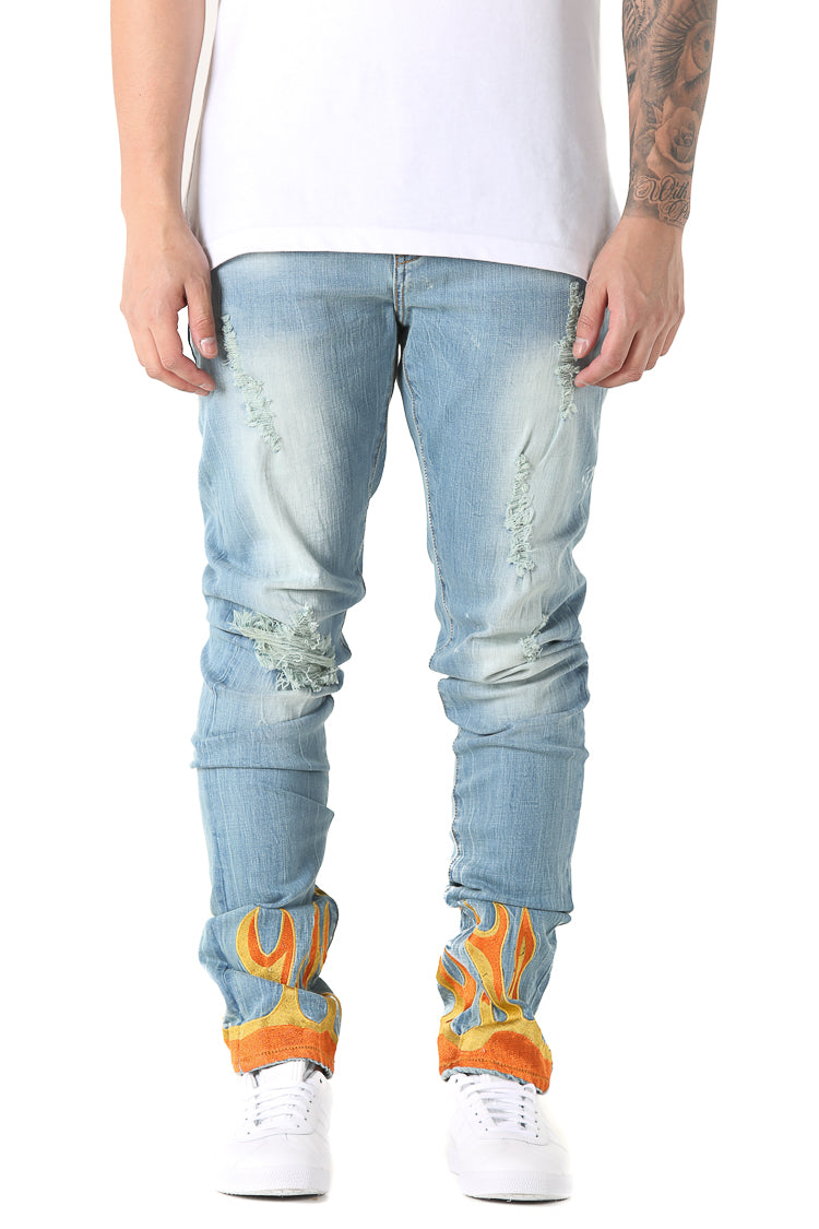 embellish flame jeans