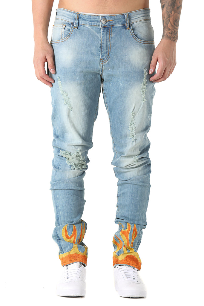 embellish flame jeans