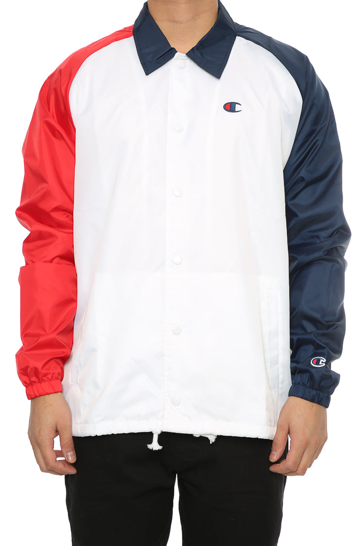 champion jacket red blue white