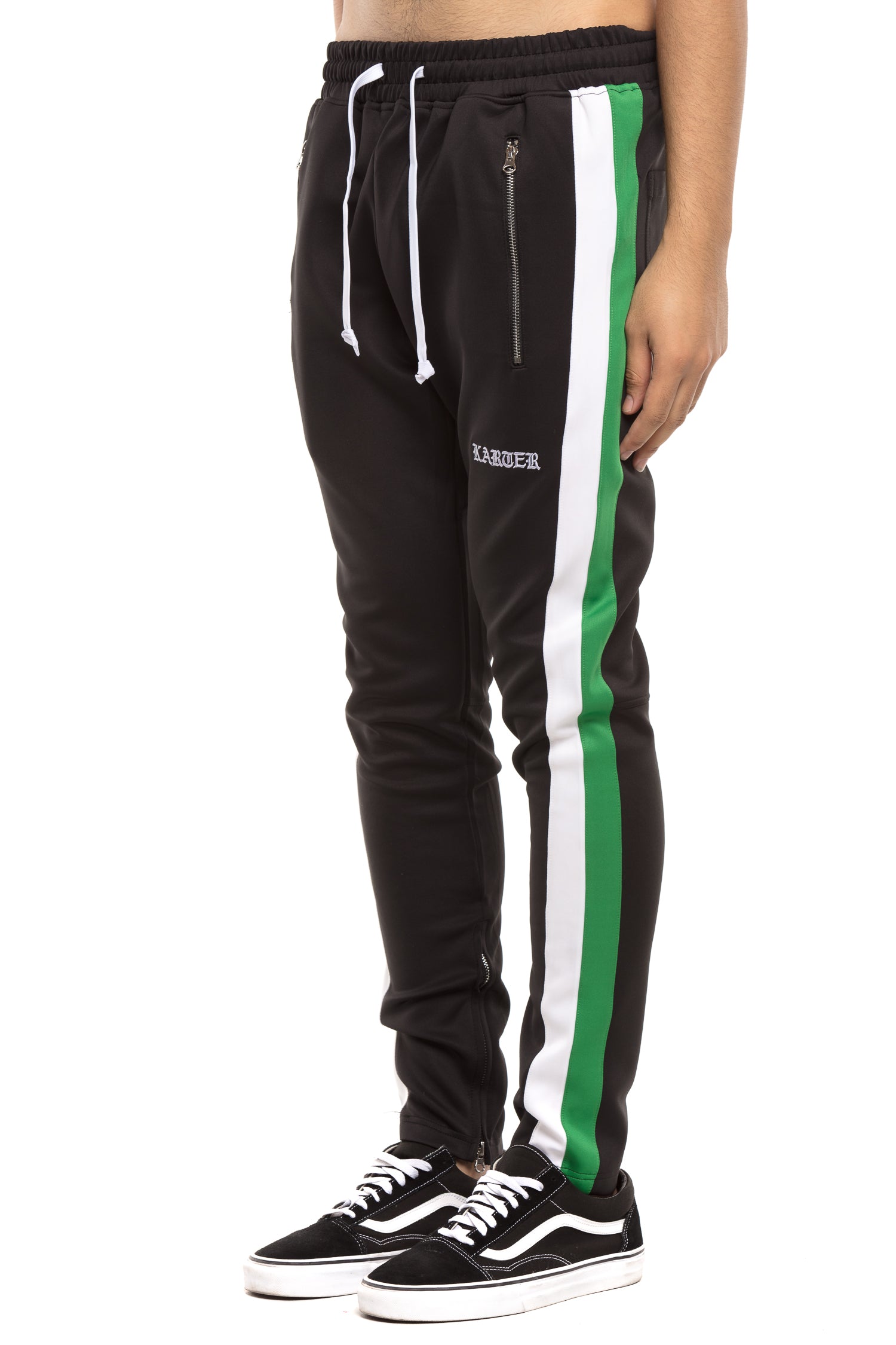green and black track pants