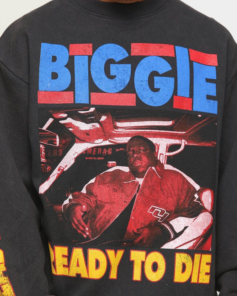 Notorious B I G Men S Ready To Die Vintage Crewneck Black Wash Culture Kings Us