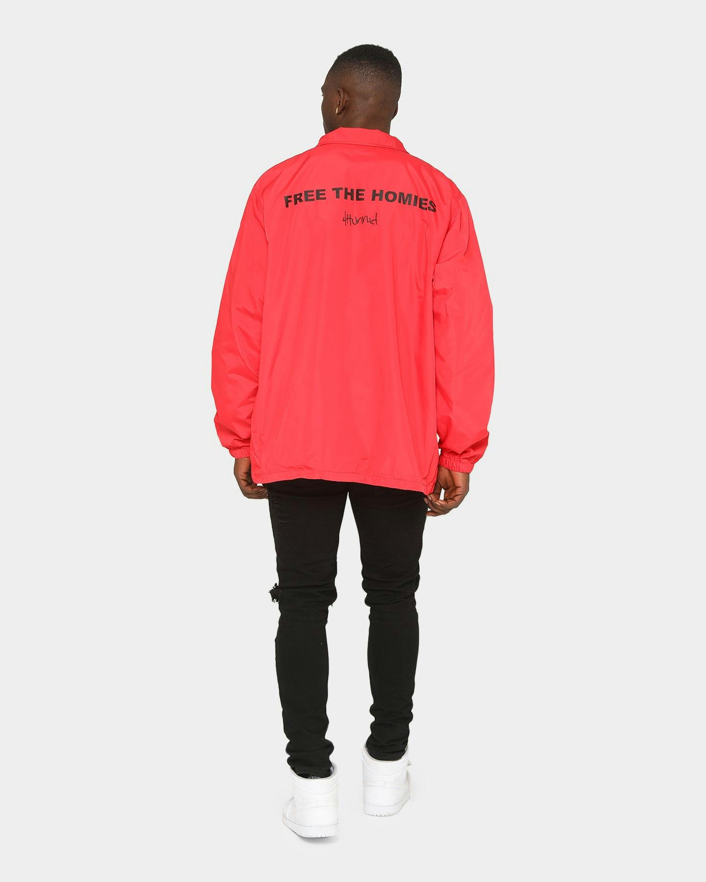 4Hunnid Men's Free the Homies Coach Jacket Red | Culture Kings US