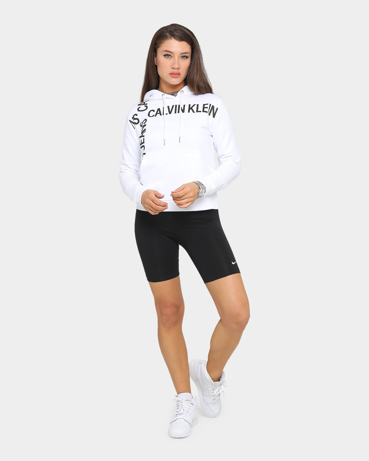 calvin klein white hoodie women's