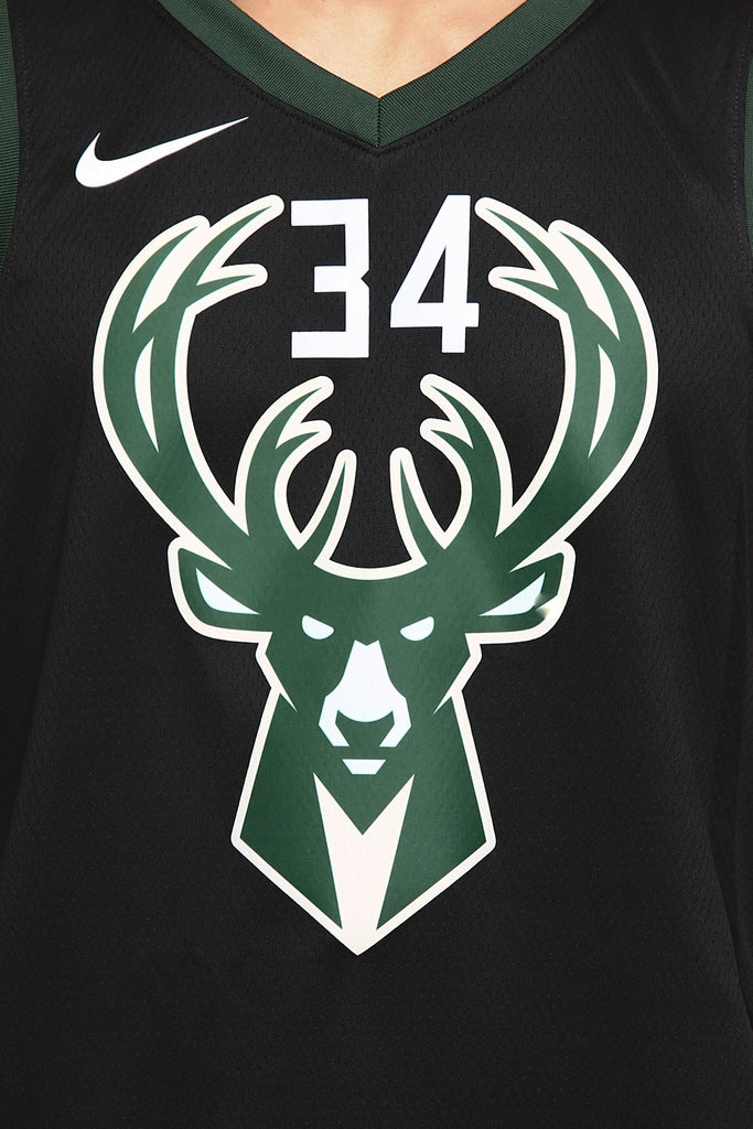 Nike Milwaukee Bucks 34 Giannis Antetokounmpo Alternate Swingman Jersey Black Green Cream