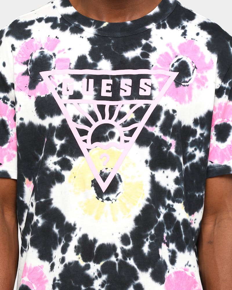 Guess Men S Ss Os Bsc Tie Dye Circles Logo Tee Black Culture Kings Us