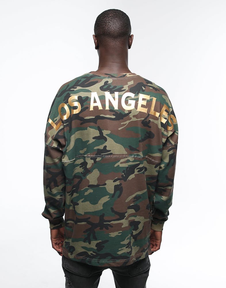 Majestic Athletic La Rando Oversized Long Sleeve Tee Camo Gold