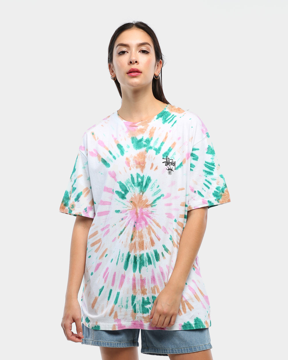 Stussy Women's Kingley OS Tee White Tie Die