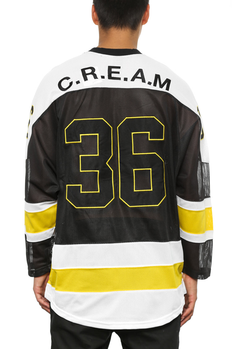 cream hockey jersey in black